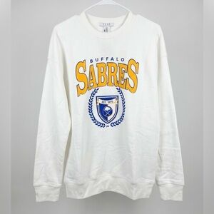 WEAR by Erin Andrews White Yellow/Blue Buffalo Sabres Pullover Sweatshirt S NWT